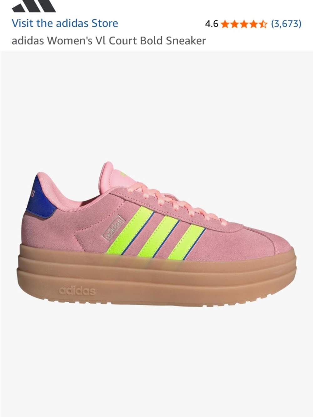Adidas Women's Vl Court Bold Sneaker Pink Spark Platform size 6 Like New - Picture 7 of 9